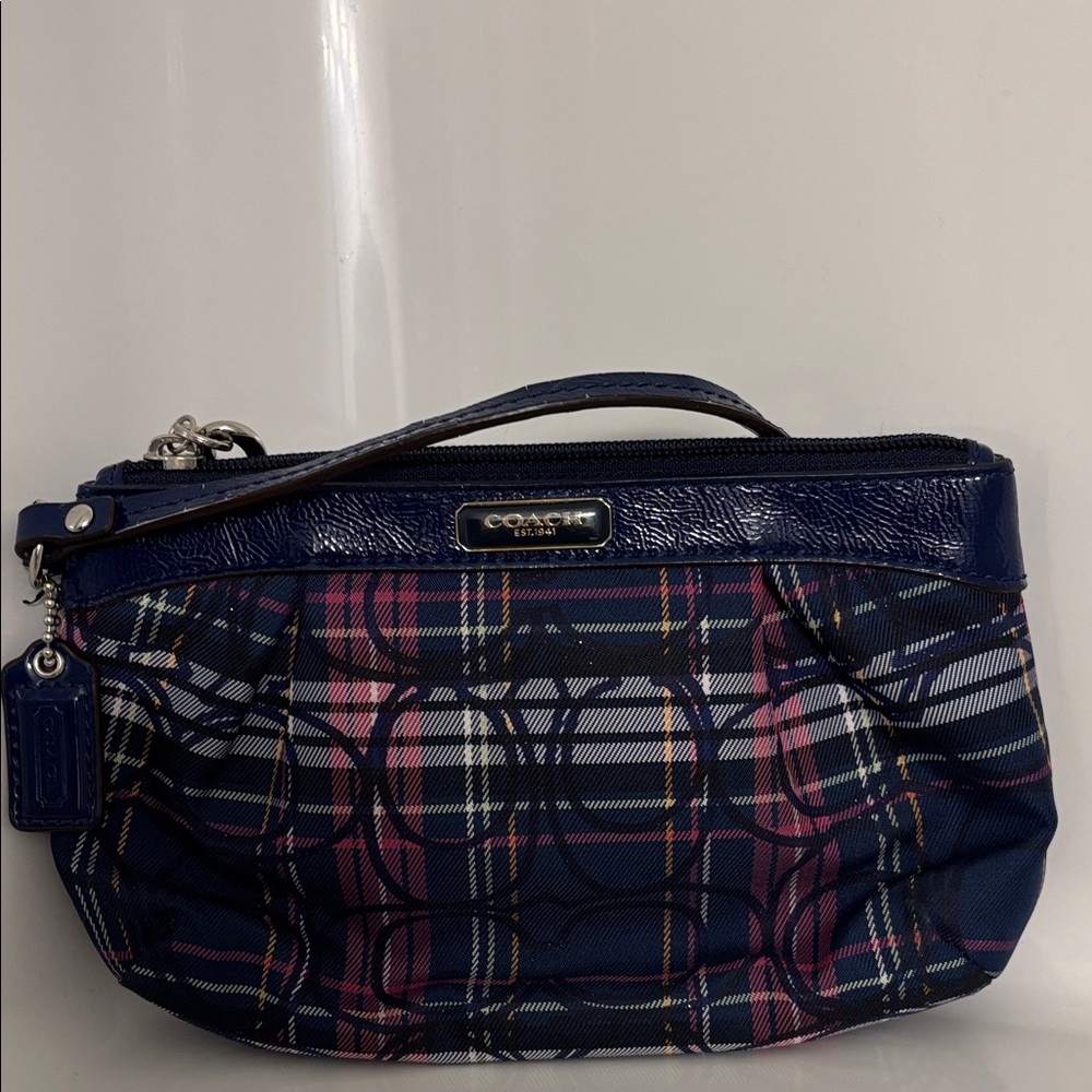 Coach Blue and Pink Plaid Wristlet